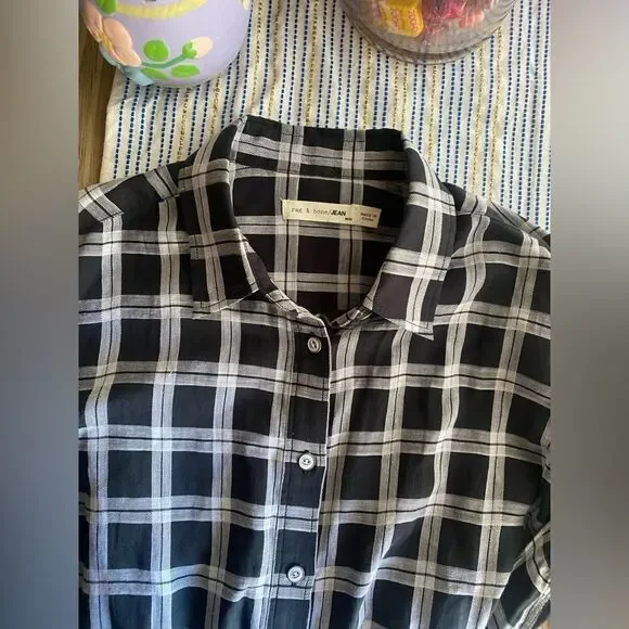 Rag & Bone Plaid Tie Front Button Down Shirt Dress Sz M Black White Long Sleeve - Picture 9 of 11